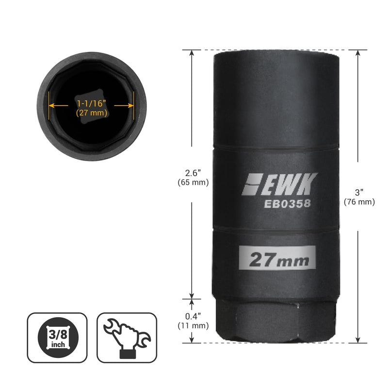 EWK 1 1/16" (27mm) Oil Pressure Switch Socket, 3/8" Drive Oil Pressure Sending Unit Socket