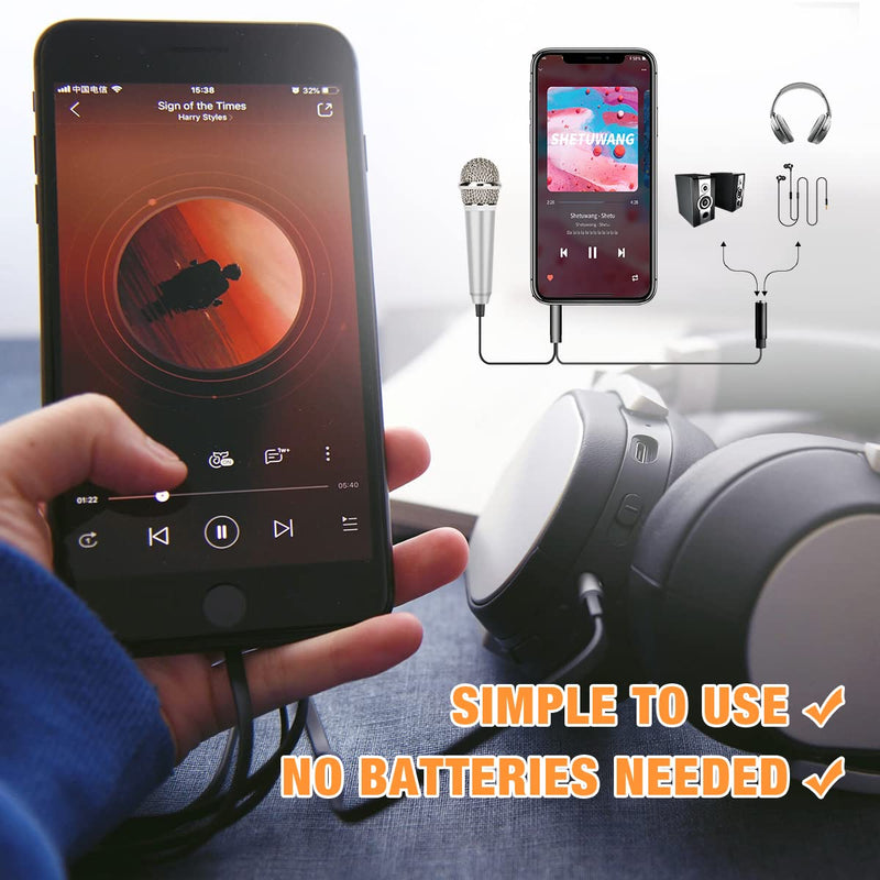 DELADOLA Mini Microphone,Portable Vocal Tiny Microphone, Asmr Microphone,Phone Microphone, Mini Karaoke Microphone for Voice Recording Chatting and Singing On iPhone,Android,Laptop Notebook（Silver） silver