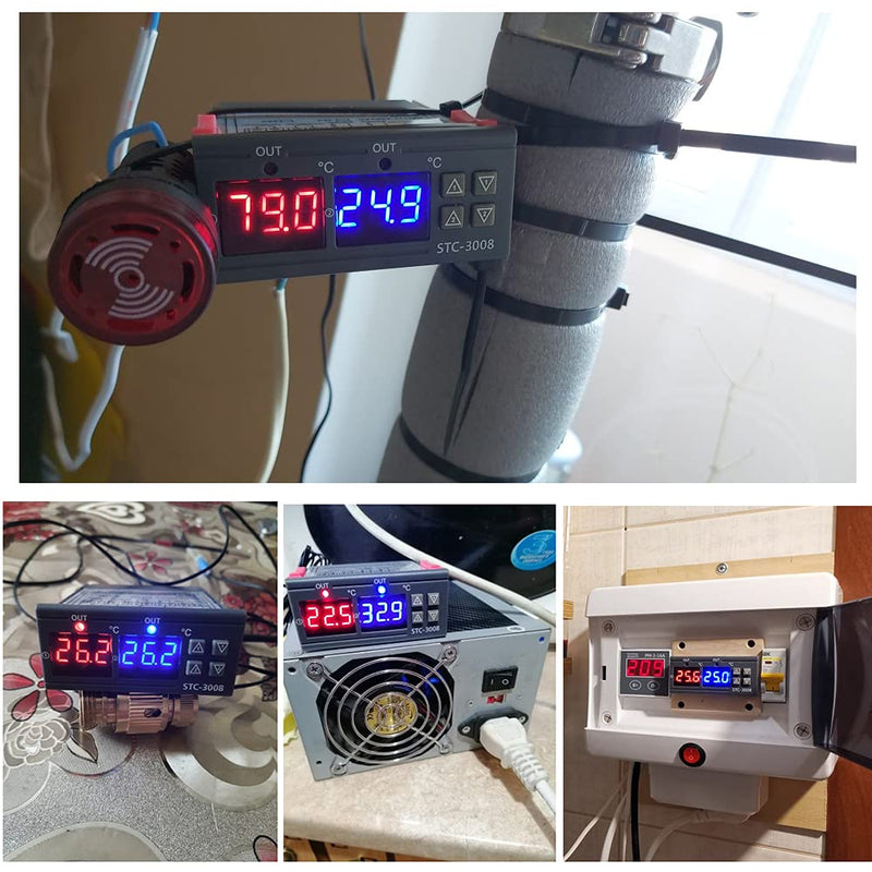 KETOTEK Digital Temperature Controller with 2 Sensors 230V 220V, STC 3008 Thermostat Temperature Switch Heating Cooling Temperature Controlled Controller Relay AC 220V Relay Output
