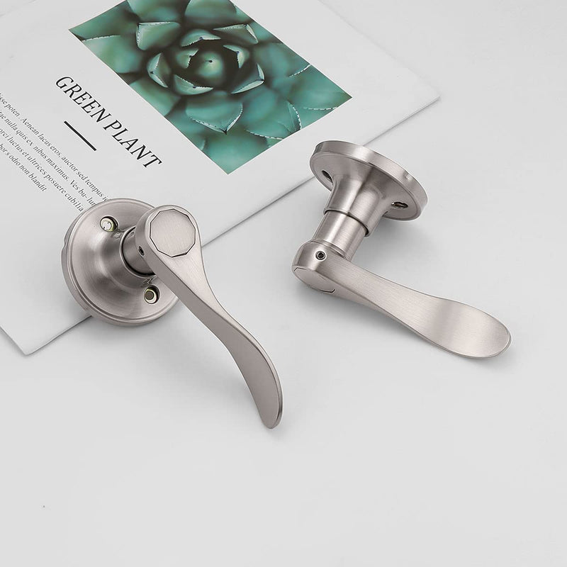 Gobrico 2 Pack Satin Nickel Dummy Wave Door Levers, No-Turning Interior Door Handles, 1 Left-Handed and 1 Right-Handed Door Knob 1 Pack