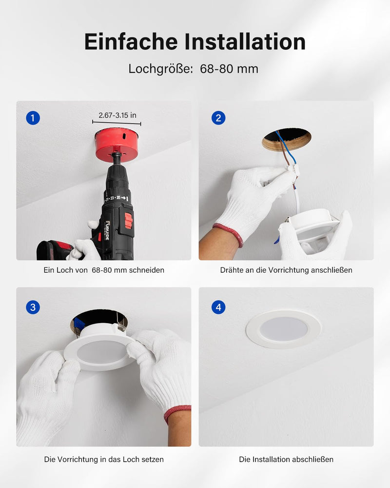 Leselux LED recessed spotlights 230V dimmable, 10x IP44 5W LED spots continuously dimmable 4000K neutral white 450LM, ceiling spots white ultra flat 30mm, recessed spots 68mm for kitchen, living room, loft, bathroom, continuously dimmable / LED dimmer
