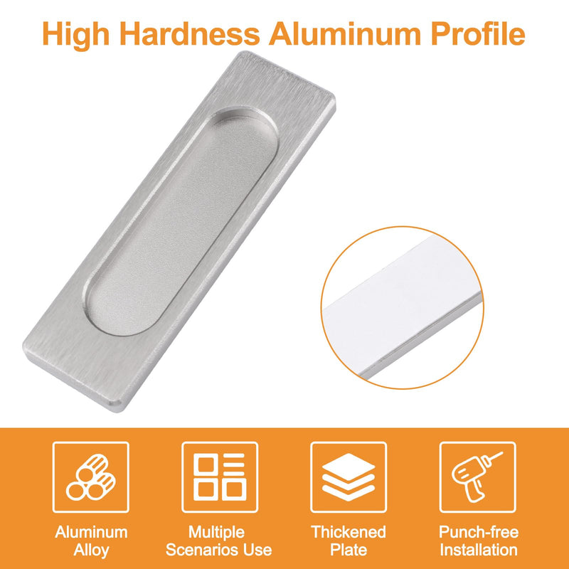 MOROBOR Self-Stick Rectangular Sliding Door Pulls, 6pcs Aluminum Alloy Flush Pull Punch-Free Handle for Sliding Barn Door Windows Cabinets (Brushed Steel, 100mm) Brushed Steel-6PCS