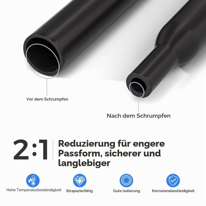 Oderra 900 x Black Heat Shrink Tubing 12 Sizes | Electrical Cable Insulation Heat Shrink Tubing 2:1 Contraction Ratio Cable Protection