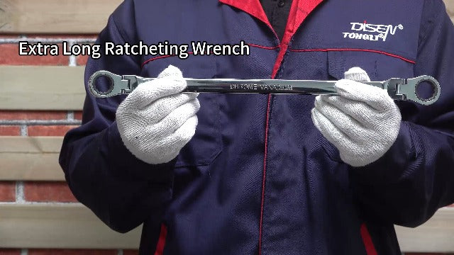 DISEN 6PCS Extra Long Double Box End Ratchet Wrench Set 8-19mm with Pouch Single Jointed Set