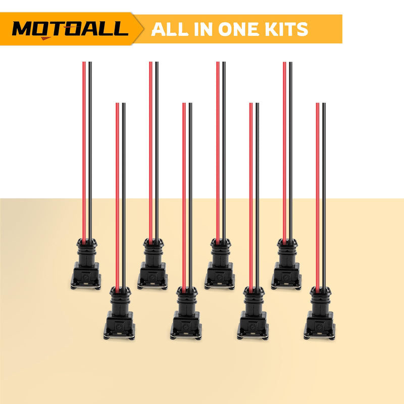 MOTOALL Fuel Injector Connector EV1 OBD1 Plug Wire Harness Pigtail Wiring Loom Clip Cut & Splice 2-Wire Female - 8pcs