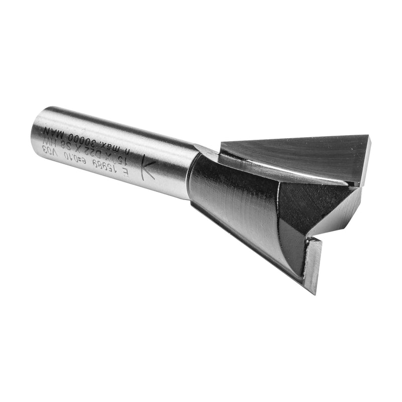ENT Dovetail Cutter TC Shank (C) 8 mm, Diameter (A) 22 mm, B 22 mm, E 15°, D 32 mm, with Spurs E=15 / D=22 / NL=22