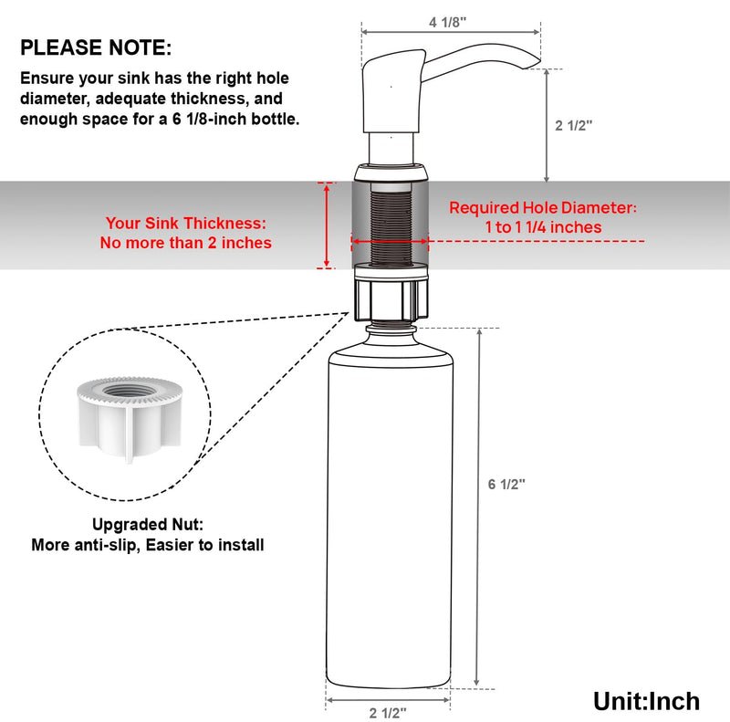 GAGALIFE Built in Sink Soap Dispenser or Lotion Dispenser for Kitchen Sink, Brushed Gold ABS Pump Head, with 17 Ounce Large PET Soap Bottle Gold Brushed