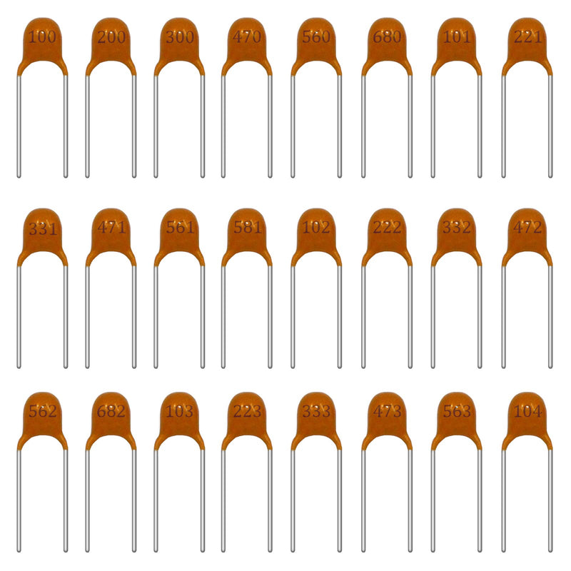 AUKENIEN 24 Value 600 Piece Ceramic Capacitor Set Capacitors Assortment from 10pF to 100nF Ceramic Capacitor Capacitor Kit Ceramic Capacitor 10pF ~ 100nF