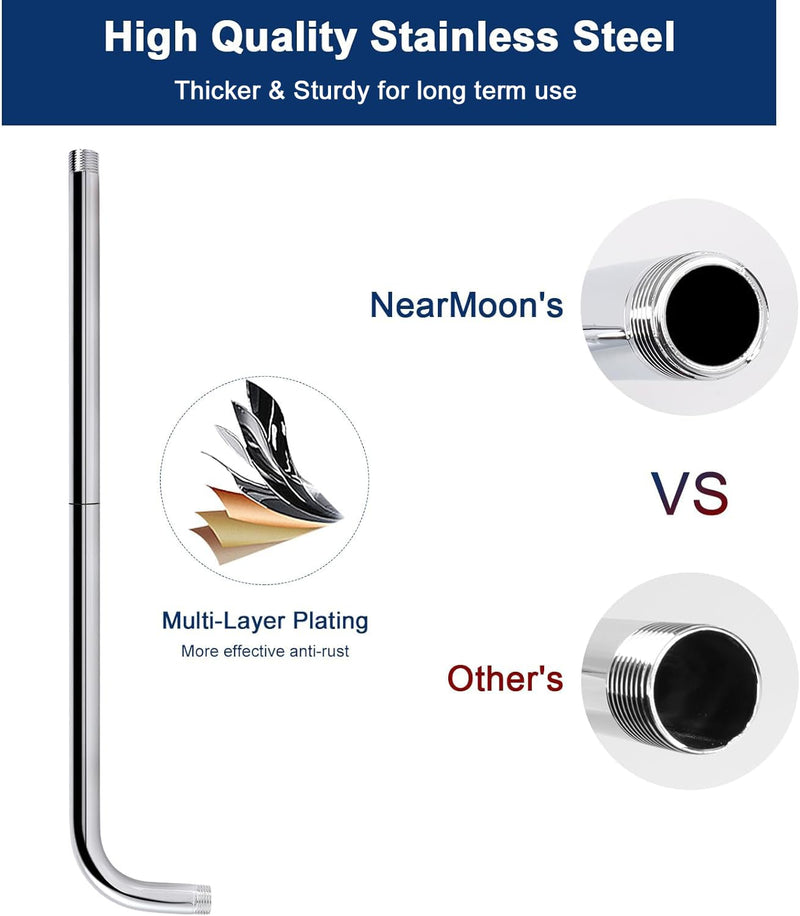 NearMoon Shower Arm, Extra Extension Arm with Flange, Stainless Steel Wall-Mounted Showerhead Extender Pipe (24 Inch, Chrome Finish) 24 Inch