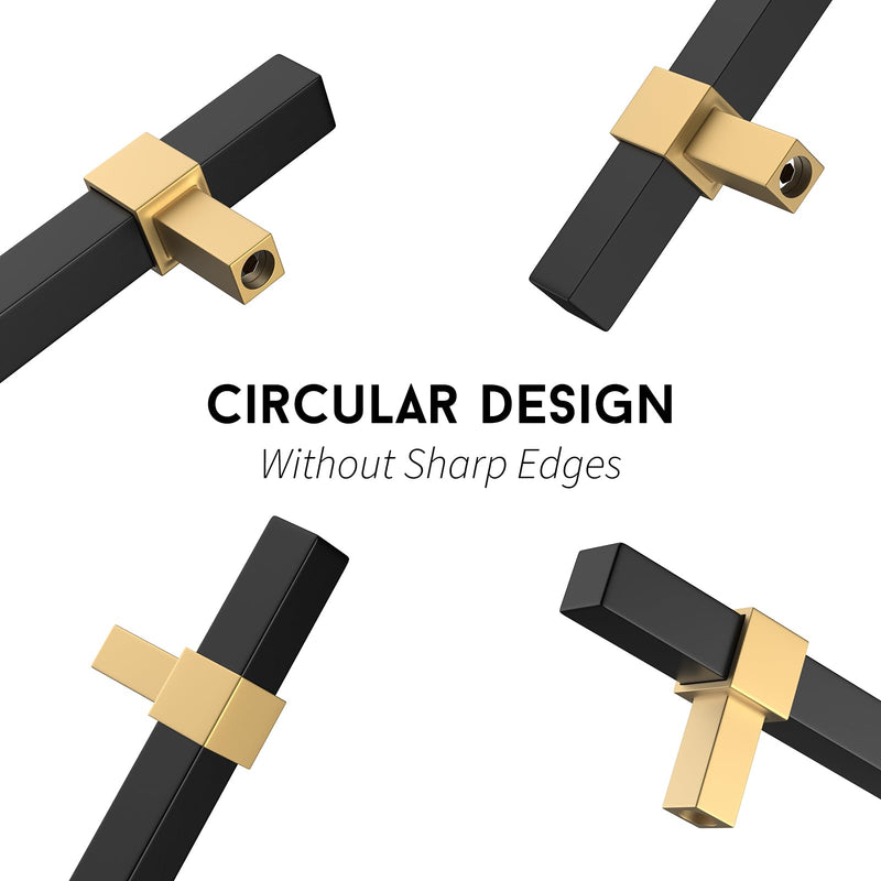 Goldenwarm 5 Pack Cabinet Handles Black and Gold Cabinet Pulls 3 Inch Hole Center Drawer Pulls Modern Bar Dresser Handles for Bathroom Kitchen Bedroom, Zinc Alloy 3” Hole Center Black+Gold