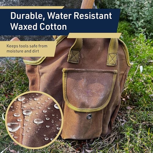 Garden Tool Bag - 12x14” Heavy Duty Waxed Canvas Tote Bag Caddy with 6 Interior and 3 Exterior Pockets for Organizing Gardening Tools - Gardening Gifts for Women and Men by Kings County Tools