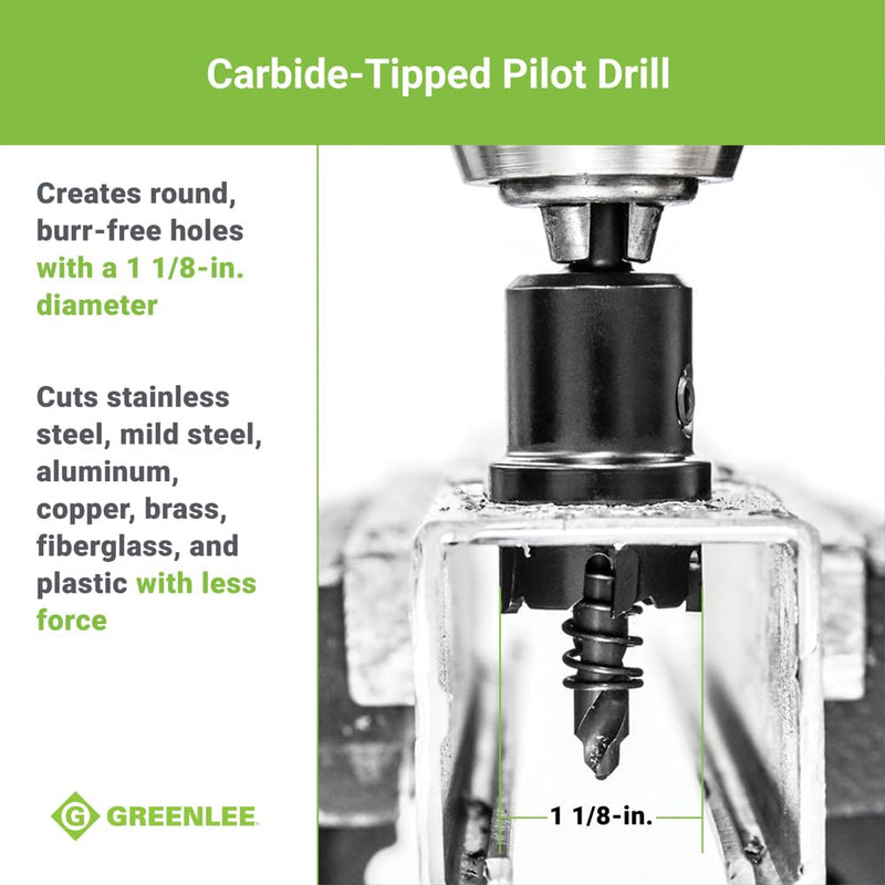 Greenlee 625-1-1/8 Durable One-Piece Carbide-Tipped Hole Cutter for 3/4" Conduit, 7/8" Stainless Steel Metal Cutting Hole Saw with Tungsten Carbide Teeth 1-1/8-Inch