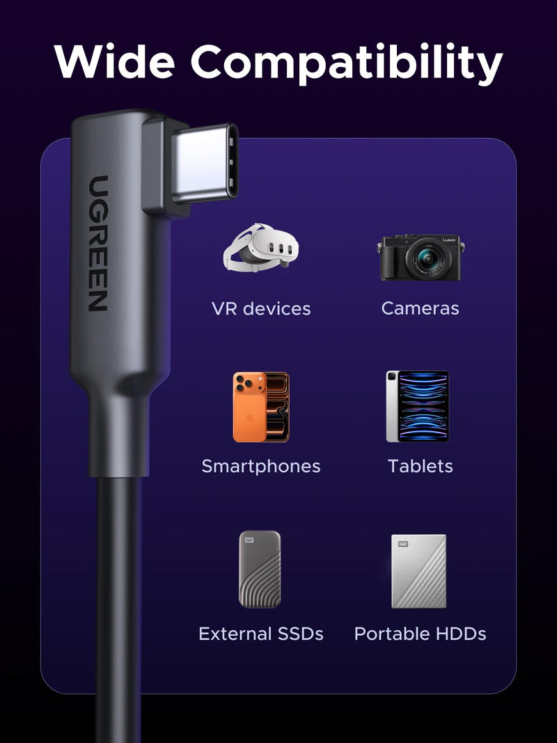 UGREEN USB 3.0 to USB-C Cable, Right Angle Cable for Oculus Quest 2/3 Link Cable for PC VR Gaming & Fast Charging, 5Gbps Data Transfer, 18W PD Power Delivery, 16FT
