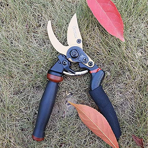 gonicc 8.5" Professional Rotating Bypass Titanium Coated Pruning Shears(GPPS-1014) and Micro-Tip Pruning Snip (GPPS-1008), Pruners with Heavy Duty SK5 Blade. Soft Cushion Grip Handle for Everyone.