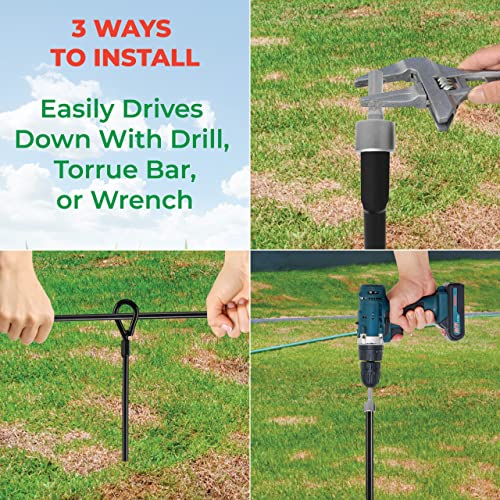 20” Ground Anchors (4pcs) Easy to Use with Drill, 3" Helix Diameter, Heavy Duty Anchor Hook for Camping Tent, Canopies, Car Ports, Sheds, Swing Sets, Securing Animals – Black Powder Coated 1