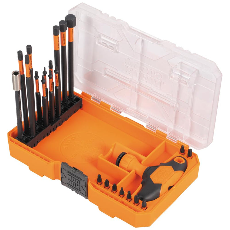 Klein Tools 33804 ProFlex Impact-Rated Interchangeable Ratcheting T-Handle Set, Torsion Zone, Magnetic Bit Holder, SAE, Metric, TORX (Pack of 1)