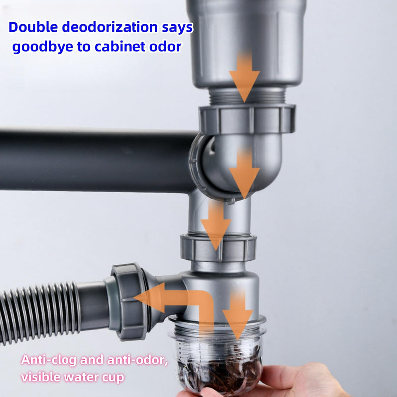 Single Sink Kitchen Drainage Kit Space Saving Flexible Drain Pipe Flexible P-Trap Drain Strainer with 3-1/2 Inch Kitchen Sink Drain Assembly Kit One sink drain kit Gray
