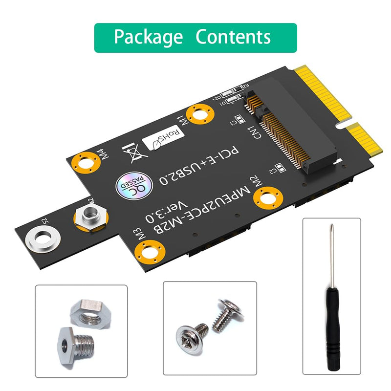 M.2 Key B to Mini PCI-E Adapter with Dual Nano SIM Card Slot for 3G/4G/5G Module Black