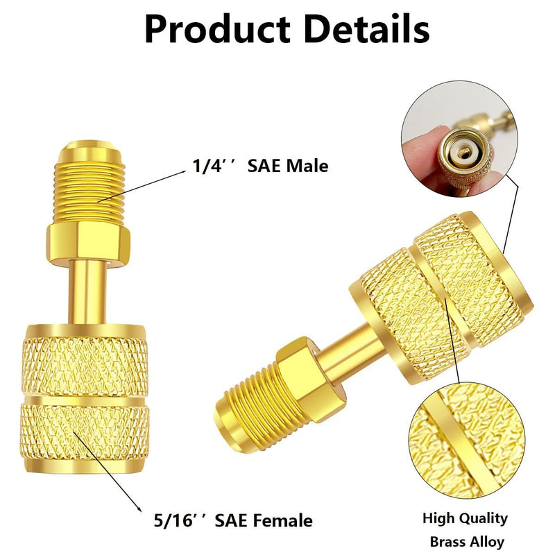 4PCS R410a Charging Vacuum Port Adapter Brass Converter With 5/16 Inch Female Quick Coupler to 1/4 Inch Male Flare for Air Conditioners HVAC 2 Straight Adapter 2 Angled Adapter