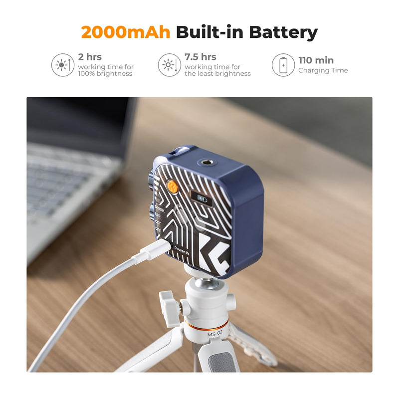 K&F CONCEPT Bi-Color LED Video Light, 2000mAh Rechargeable Portable Camera Lights, CRI 96+, 2500K-9900K, 15 Light Effects, Photography Lighting for Vlogging, Selfie, Blue