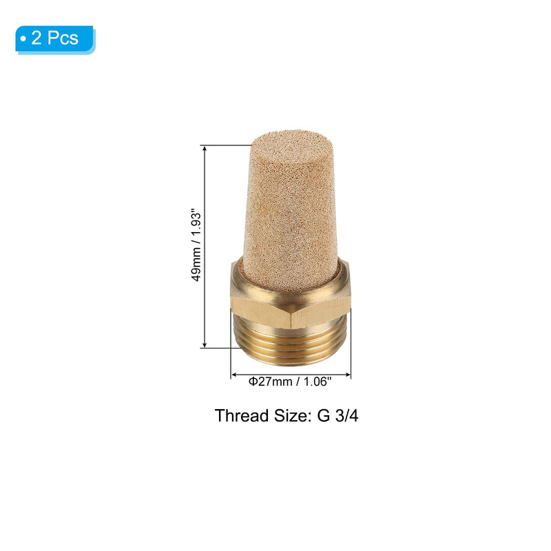 PATIKIL Pneumatic Silencer G 3/4, Pack of 2, Sintered Bronze Brass Air Compressor Exhaust Silencer Filter Air Solenoid Valve Silencer Suitable for, Golden