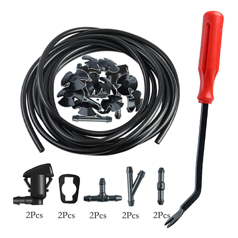 Windshield Washer Nozzles Hose Kit Compatible with Grand Cherokee Include 2 pcs Sprayer Nozzle&Gasket,4M Fluid Hose,12 pcs Hose Connectors,10 pcs Hood Retainers,1 Tool (90 degree washer nozzles) 90 degree washer nozzles