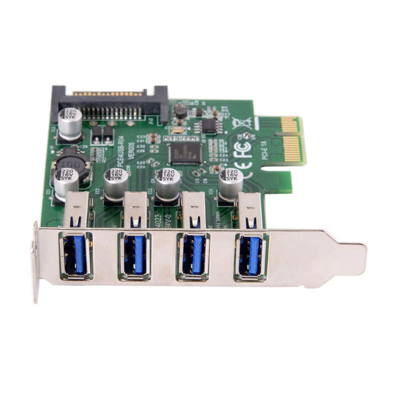 cablecc Low Profile 4 Ports PCI-E to USB 3.0 HUB PCI Express Expansion Card Adapter 5Gbps for Motherboard