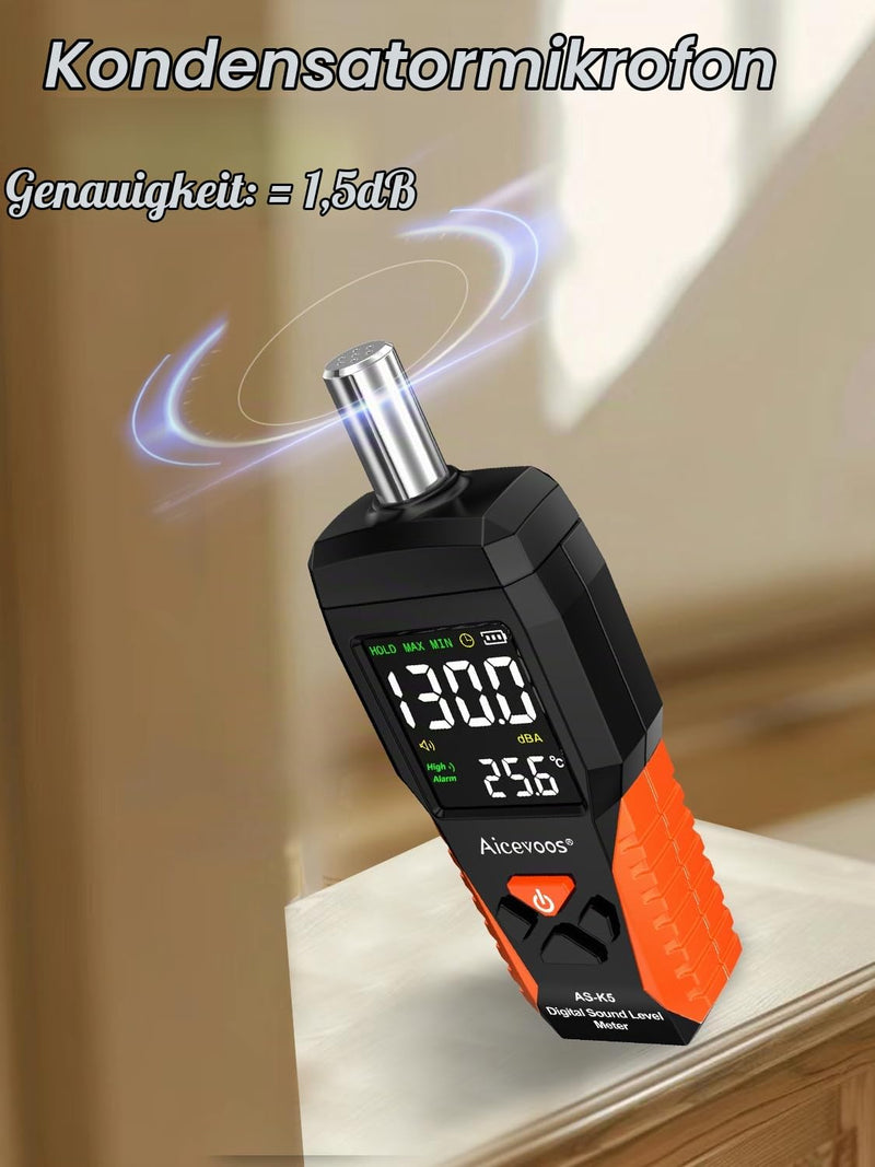 Dezibel Meter dB Meter Sound Level Meter Noise Level Meter 30~130 dB Acoustic and Visual Alarms, A Weighted, MAX/MIN Noise Measurement (18 cm) 18cm