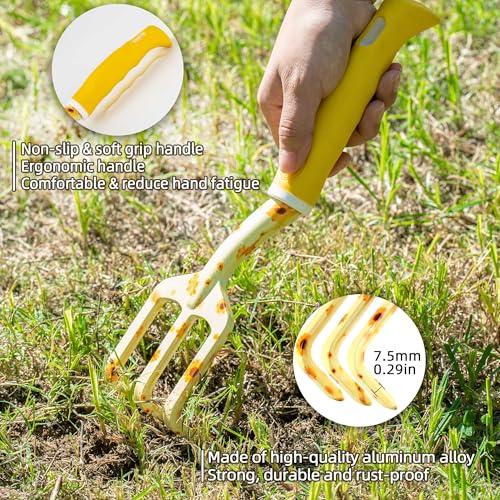 Garden Tool Set with Sunflower Print, Heavy Duty Gardening Hand Tools with Garden Tool Bag,Gardening Gifts for Women&Men,Yellow Gardener of the Year