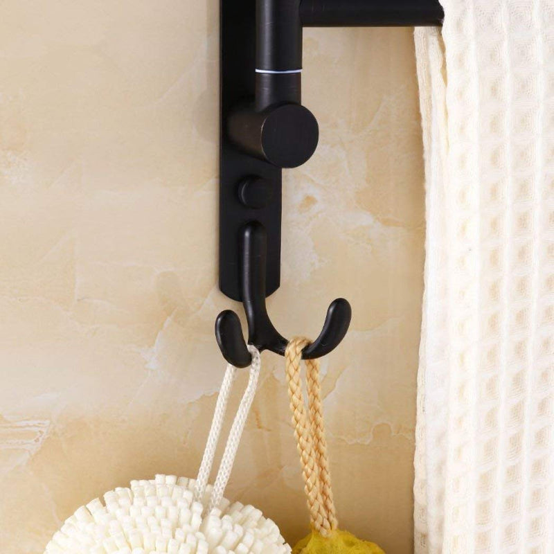 ELLO&ALLO Oil Rubbed Bronze Swing Out Towel Racks for Bathroom Holder Wall Mounted Towel Bars with Hooks 3-Arm Round Bar