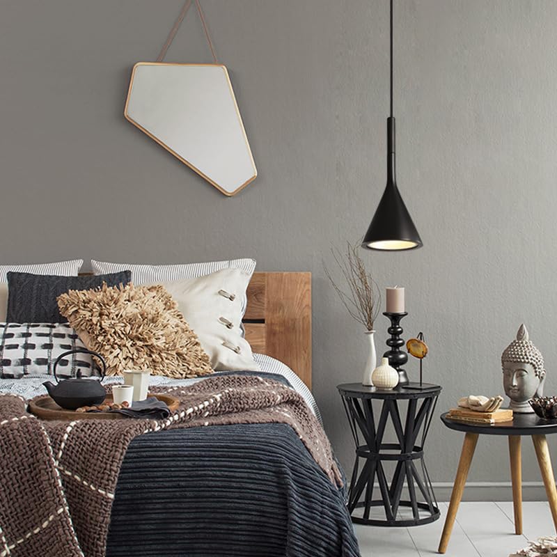 1-Light Small Industrial Kitchen Island Pendant Lights- Farmhouse Black Cone Shade, Living Room Bedroom Bedside Adjustable Hanging Ceiling Lamp with E27 Socket