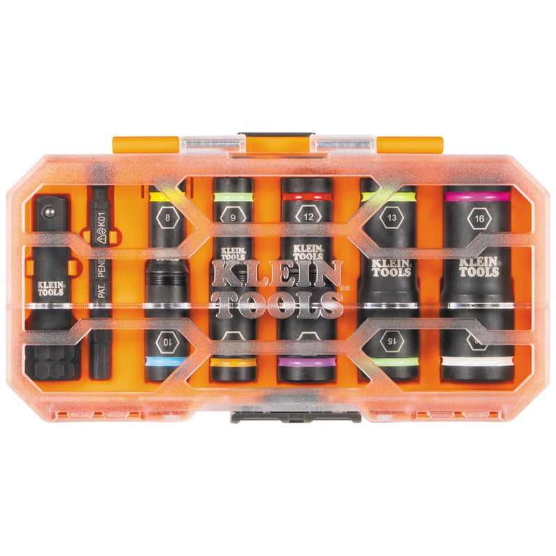 Klein Tools 65619 KNECT Flip-10 Metric Impact Socket Set, Deep Depth, 5 Color-Coded Flip Sockets, 10 Metric Sizes, 1/4 and 3/8-Inch Adapters, MODbox Case
