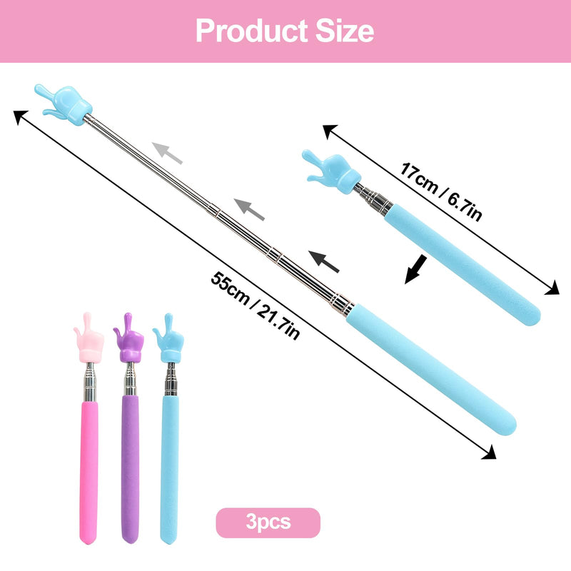 3Pcs Telescopic Teachers Pointer, Extendable Hand Pointer Finger Pointer Stick, Mini Retractable Classroom Pointer for Elementary School Kindergarten Teacher,Classroom Supplies (3 Colors) 3 Colors