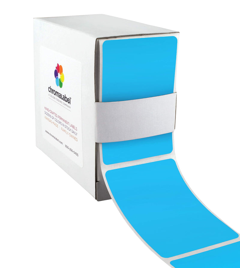 ChromaLabel 2 x 3 inch Permanent Color Code Rectangle Labels, 100 Stickers per Dispenser Box, Light Blue