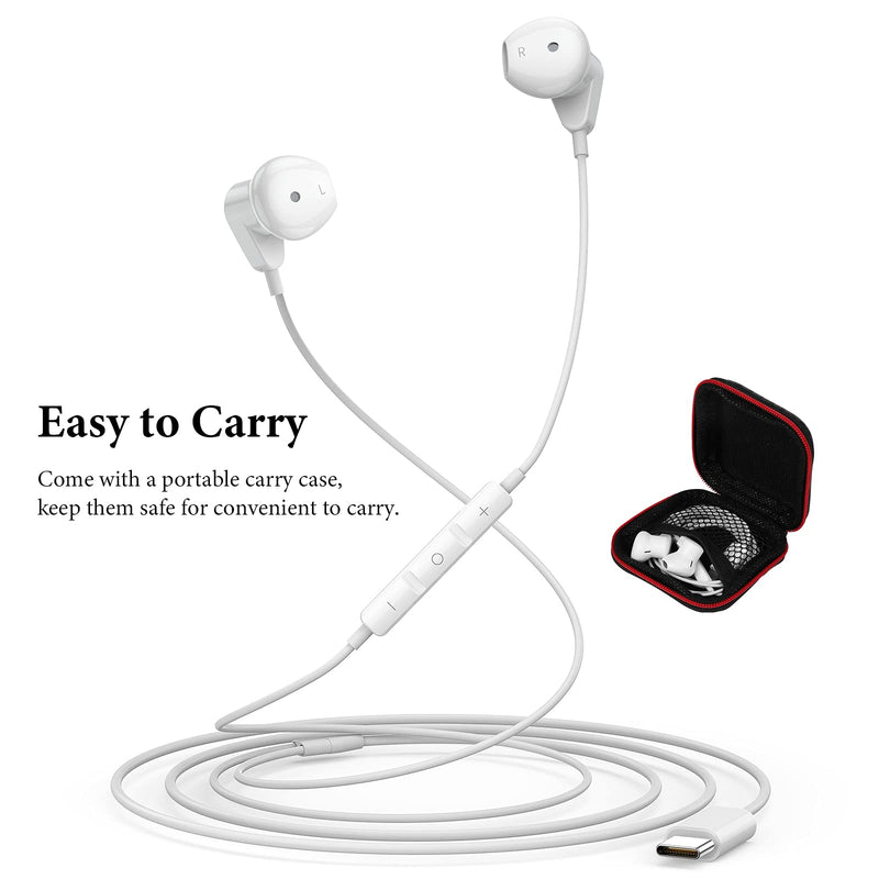 USB C Headphones for iPad Pro iPhone 15 Pro 16 Pro,USB Type C Earphones HiFi Stereo USB C Wired Earbuds Microphone Volume Control for Samsung S23 Ultra S22 S21 Note20 A54,Pixel 9 8 7 6 6a 5 4,OnePlus9 White