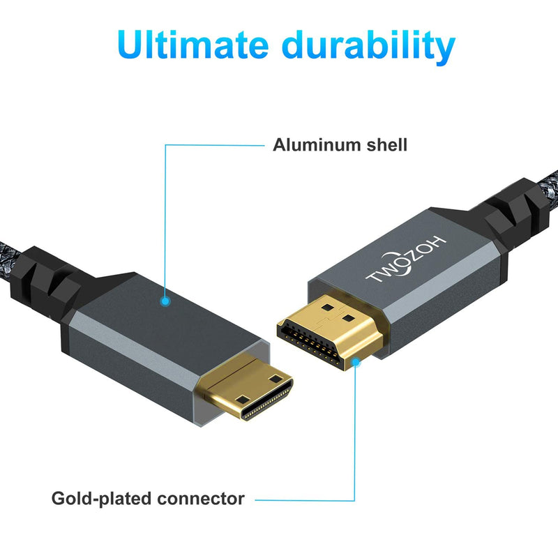 Twozoh Long Mini HDMI to HDMI Cable 25FT, High-Speed HDMI to Mini HDMI Braided Cord Support 3D 4K/60Hz 1080p 720p 25 ft Standard 1-Pack