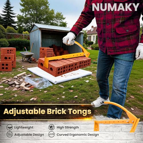 Heavy Duty Steel Brick Tongs, Adjustable Brick Carrier for 6-10 Bricks, Labor-Saving Brick Lifting Tool for Masonry Construction and Building Projects