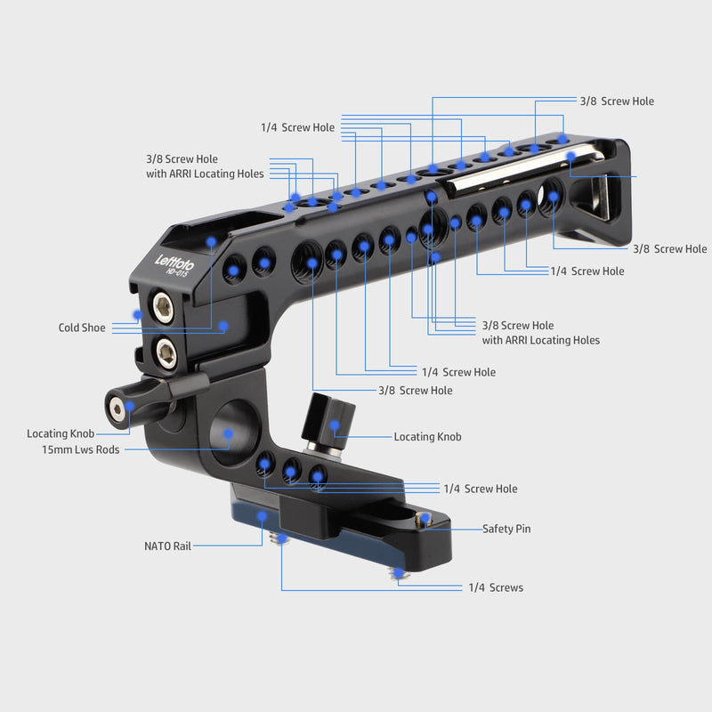 LEFTFOTO Camera Cage Top Handle NATO Rail Standard with 7mm NATO Rail for DLSR Camera Cage,Anti-Off and Quick Release Design.