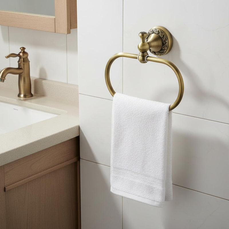 Aothpher Brass Towel Ring Oval Contemporary Bathroom Hand Towel Holder Wall Mounted,Antique Brass Finish | Antique Brushed Brass Finish,Screw-mounted,For Bathroom or Kitchen Antique Brass