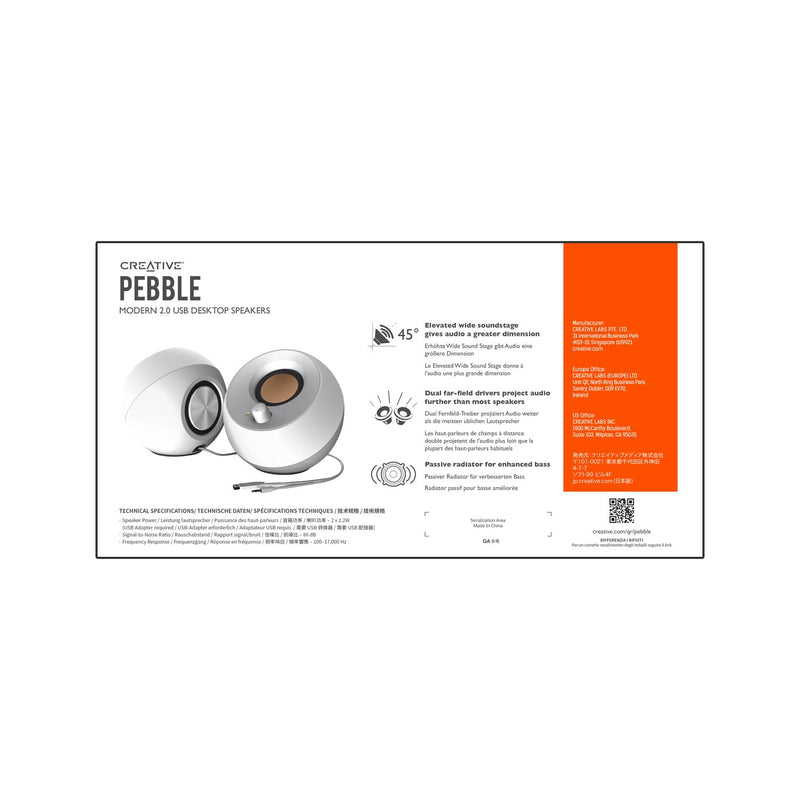 Creative Pebble 2.0 USB-Powered Desktop Speakers with Far-Field Drivers and Passive Radiators for PCs and Laptops (White) White