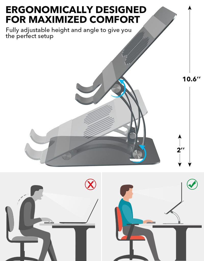 Laptop Stand, Computer Stand for Desk, Ergonomic Aluminum Laptop Holder Compatible with MacBook, Air, Pro, Dell XPS, Samsung, All Laptops 11-16" -Space Grey
