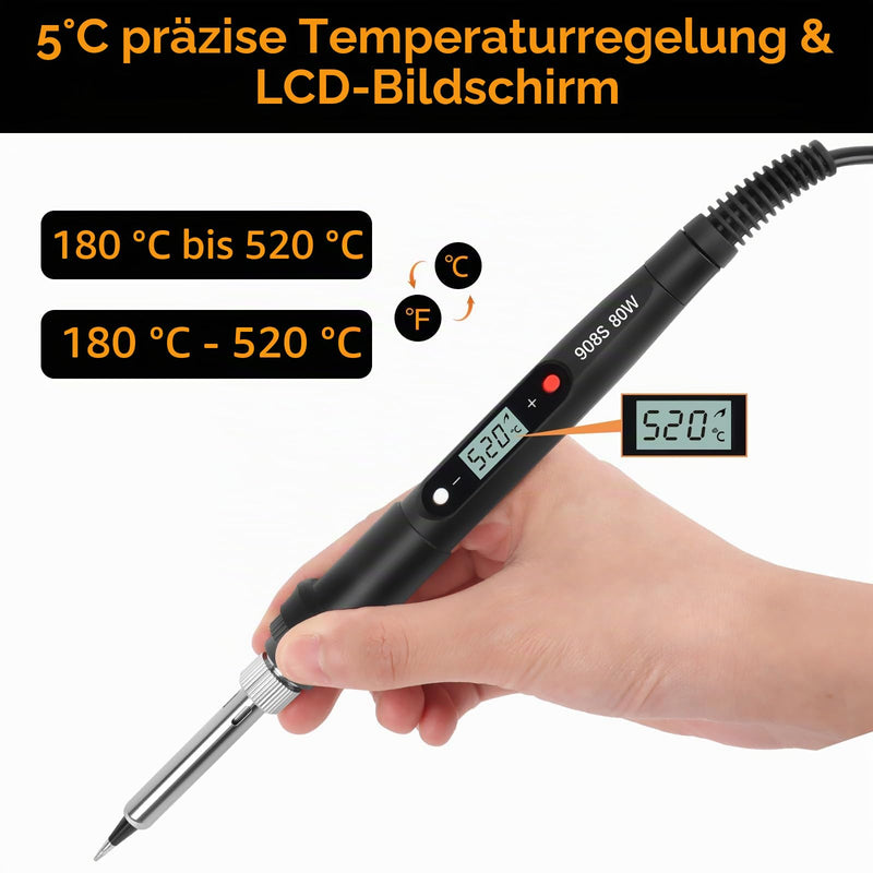 VFANDV Soldering Iron Set, 80 W 180-520 °C with On/Off Switch, LCD Adjustable Temperature Soldering Iron, Mini Soldering Set for Electrical Work - Soldering Device