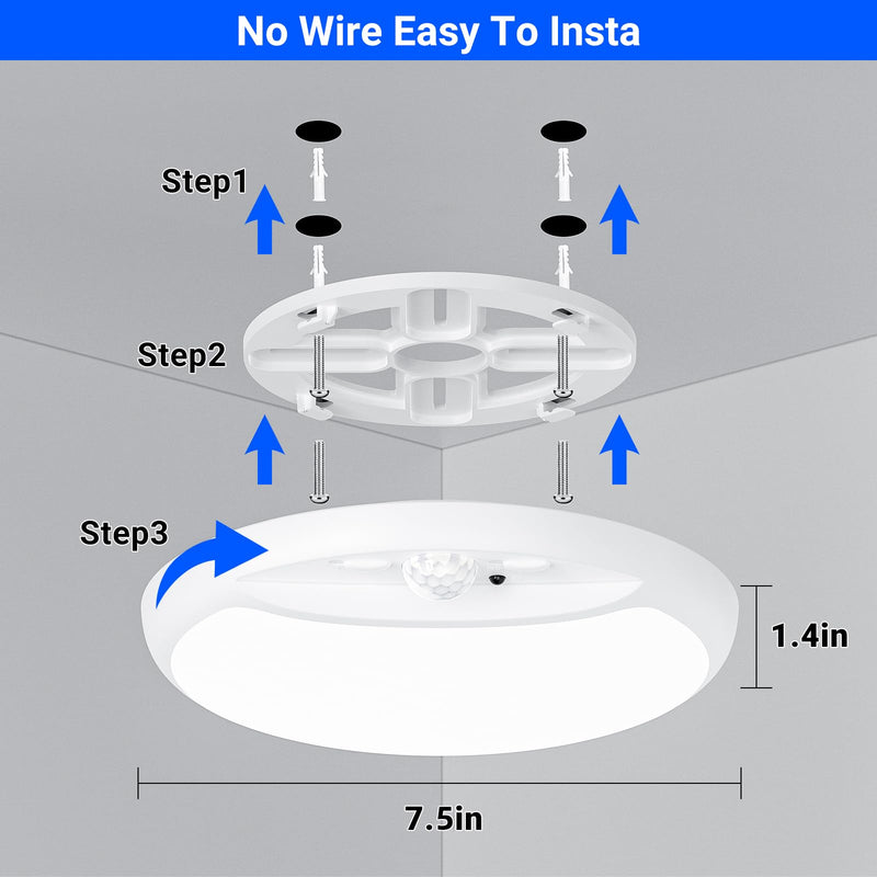 Rechargeable Motion Sensor Light with Remote,7.5inch 600LM 10000mAh Battery Powered Ceiling Light Motion Sensor Battery Operated Lights indoor,Battery Pir Light for Loft Garage Hallway Bathroom-2Pack 2 PACK