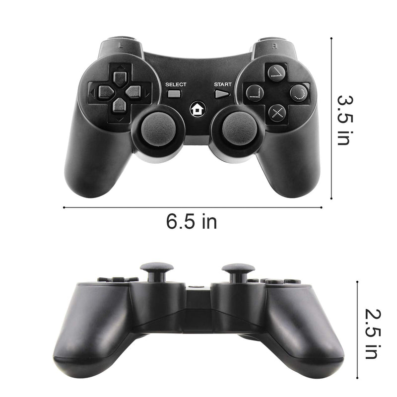 Diswoe Controllers for PS-3, Wireless PS-3 Controller 2 Pack, Bluetooth Gamepad Joystick, Double Vibrating Controller for Play_station 3 with 2 USB Charging Cables Thump Grips, Black Black+Black