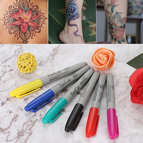 TOPINCN Tattoo Felt Tip Pen, Tattoo Marking Scribe Pen, Surgical Skin Marker Pen, Scribe Tool for Make-Up, Personal Accessories, Reusable Packaging, 6 Pieces/Set