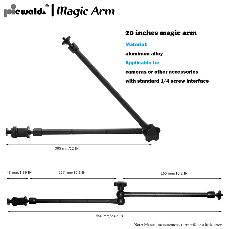 Camera Magic Arm articulating arm- 20 Inch Metal Adjustable Friction Articulated arm with Super Clamp/Phone Clip, for Various Action Camera/DSLR/LCD Monitor/LED Lights/Cell Phone 20 Inch Frosted Black Magic Arm