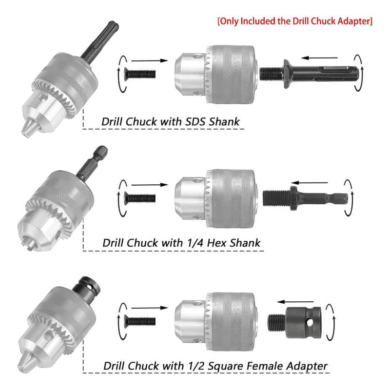3 Piece 1/2-20UNF Chuck Converter Adapter, 1/2" Square Inner Adapter for Impact Wrench/Wrench/Hammer