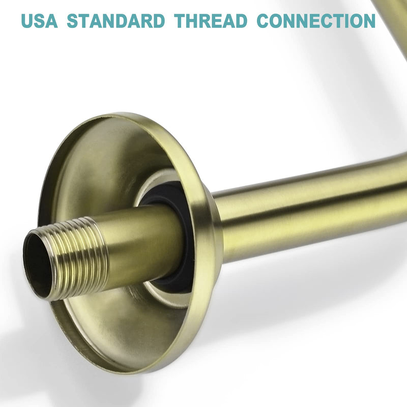 BESTILL 13 Inch S Shape Shower Head High Rise Extension Shower Arm and Flange, Brushed Gold