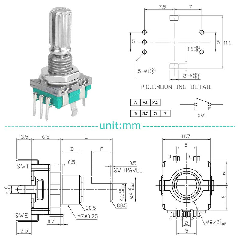WayinTop 5 Set 360 Degree Rotary Encoder Module EC11 Digital Potentiometer Rotary Angle Encoder 5 Pin with Switch and Rotary Knob for Automotive Electronics Multimedia Audio