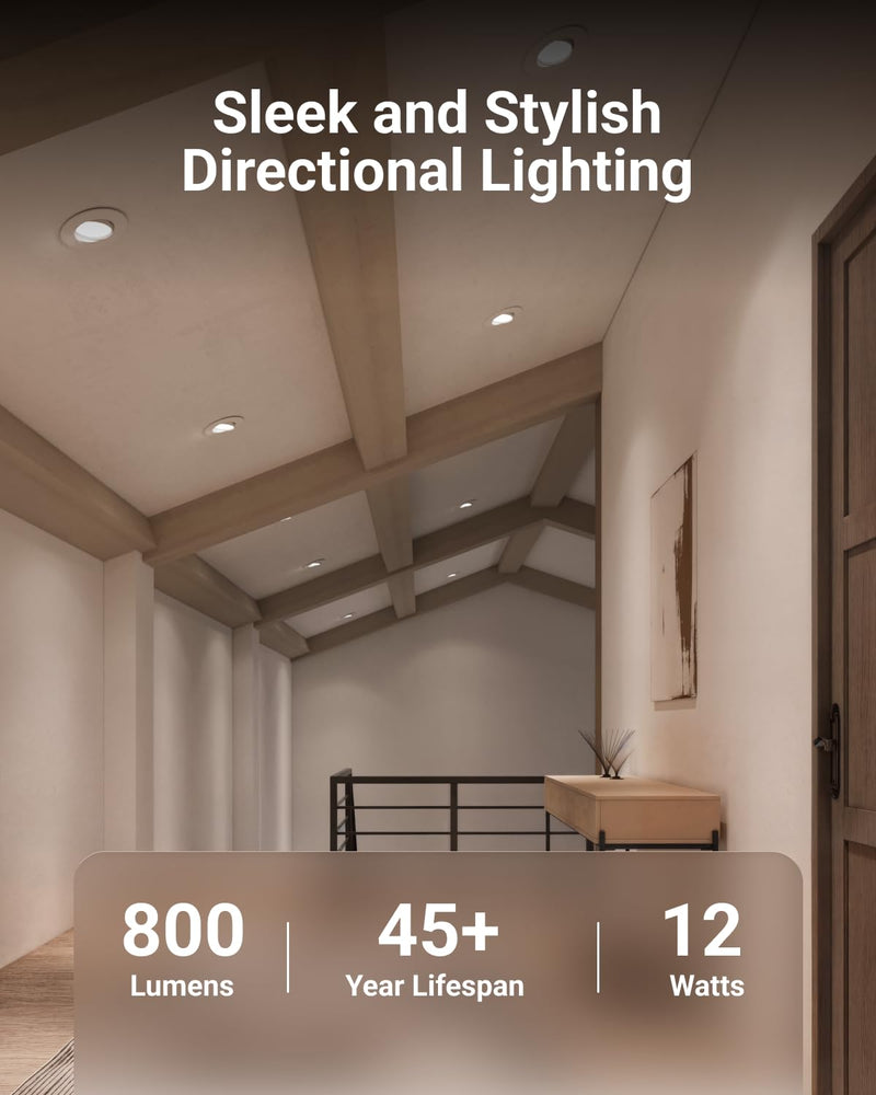Sunco 5/6 Inch LED Can Lights Retrofit Recessed Lighting, Gimbal Downlight Adjustable, 800 LM, 12W:60W, Selectable CCT 2700K/3000K/3500K/4000K/5000K, Dimmable, Damp Rated UL. (Pack of 2) White